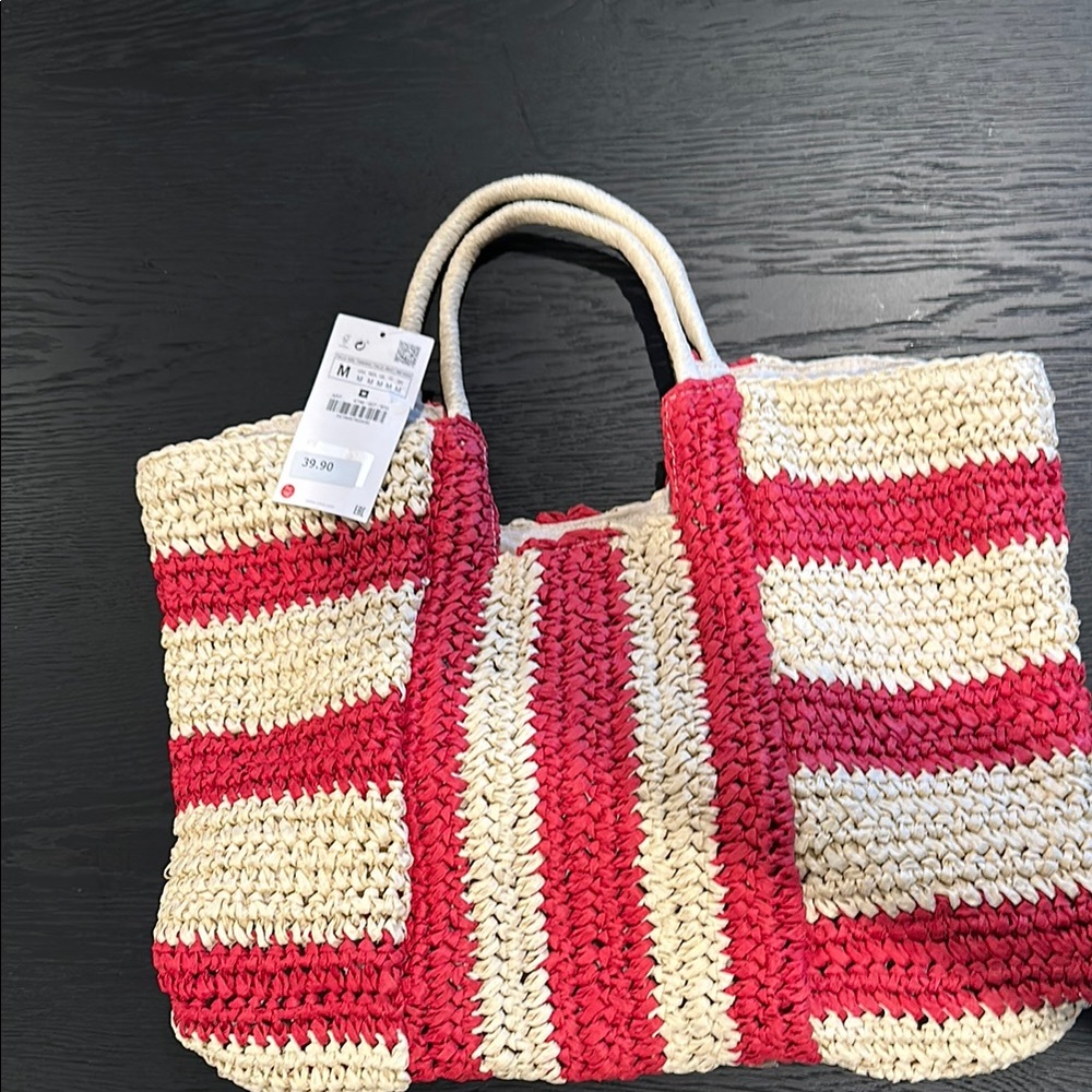 New Zara- Striped Red and Cream Beach/Tote Bag